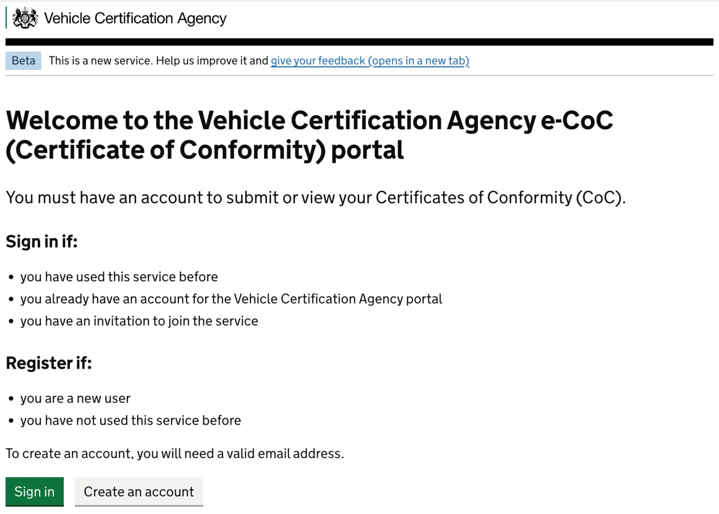 Vehicle Certification Agency e-CoC portal