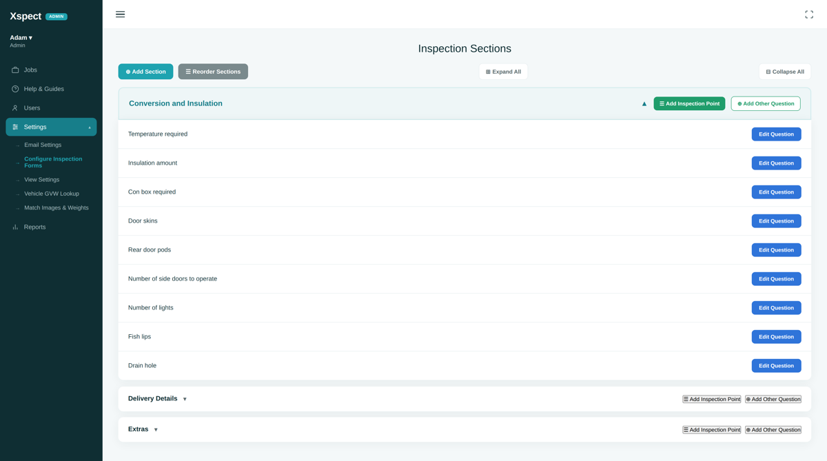 Inspections dashboard