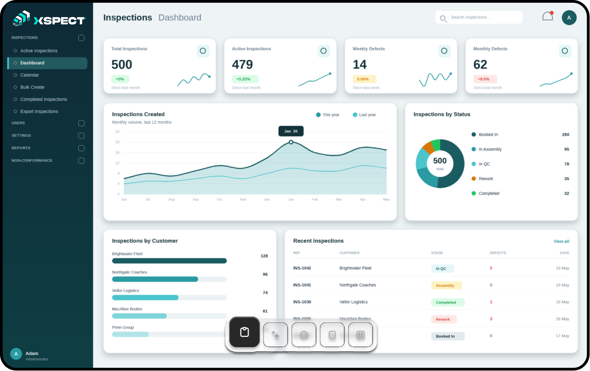 Full Xspect inspections dashboard